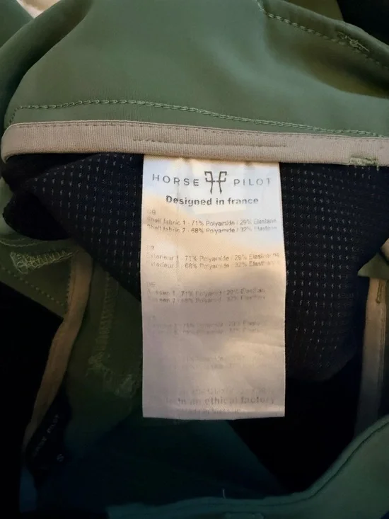 Horse Pilot Fleur de Lis Olive Green Performance Riding Breeches - Picture 6 of 7